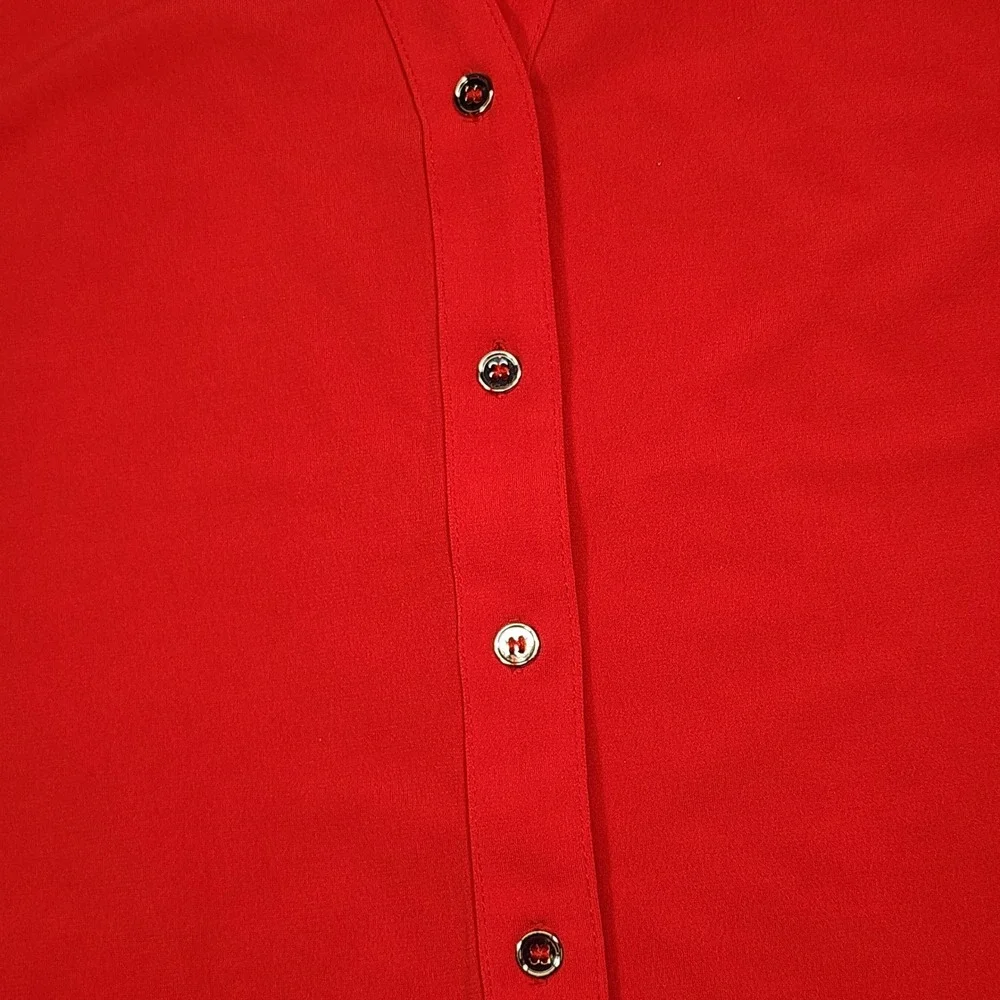 Carmen Marc Valvo Blouse Women Large Red Sheer Hem Button Front Sleeveless - Picture 2 of 8
